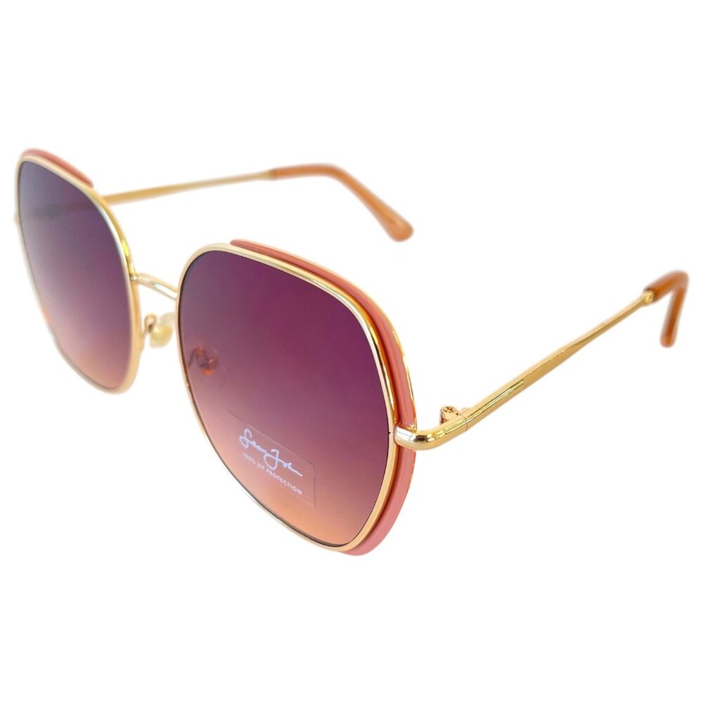 New Sean John Women's Retro Gold & Pink All Metal Sunglasses Gradient UV Lenses